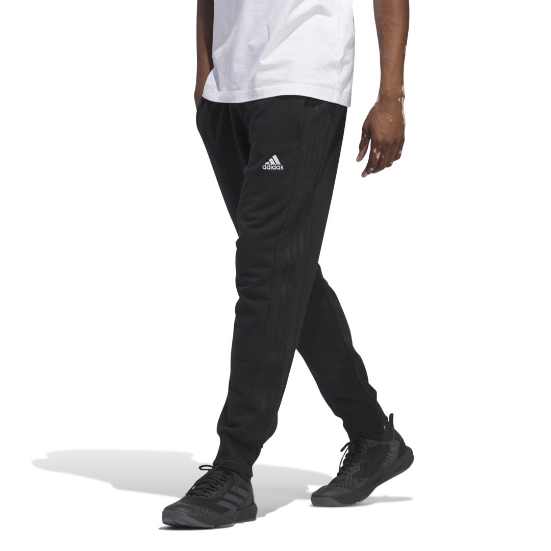Adidas Sportinės Kelnės Vyriškos Treninginės Essentials French Terry Cuffed 3-Stripes Pants HZ2218 Juodos